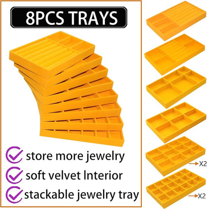 Set of 8 Stackable Velvet Jewelry Trays Organizer Jewelry Display Storage Box - Image 5