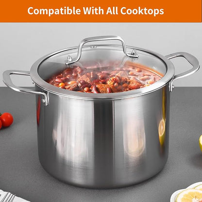 DELARLO Tri-Ply Stainless Steel 8 Quart Stock Pot, Heavy-Duty, All Stove - Image 7