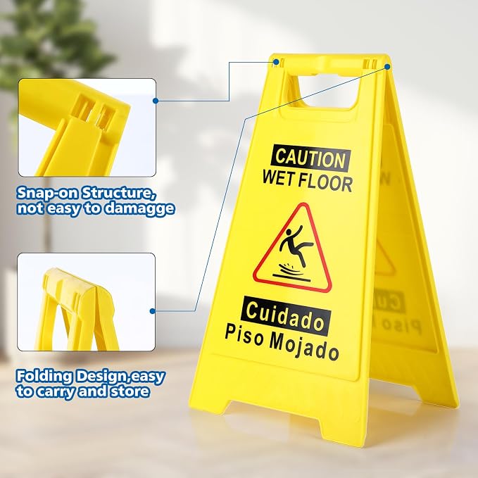 1-Pack Caution Wet Floor Sign, 17.5" Height, Bright Yellow Double-Sided Folding - Image 3