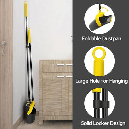 JEHONN Broom and Dust Pan, 54.3 inches Long Handle Swivel Brush, Upright - Image 9