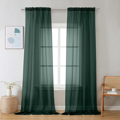 Chyhomenyc Sheer Hunter Green Curtains 90 inches Long 2 Panels, Light Filtering by Chyhomenyc