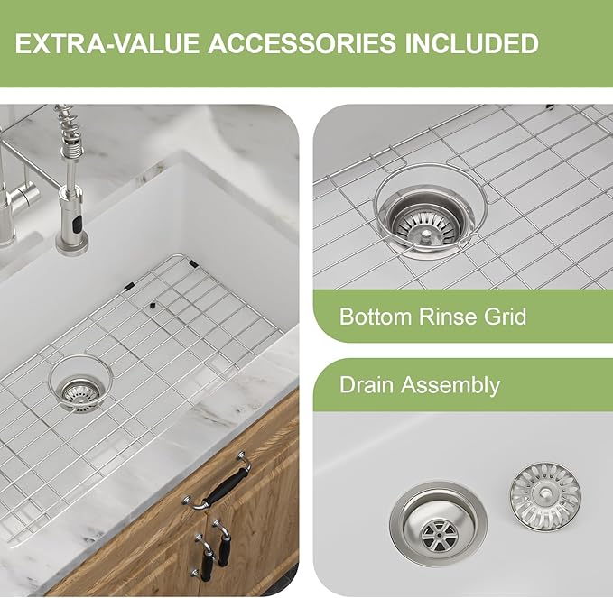 33 Granite Composite Kitchen Sink - Donsdey 33×19 Inch Undermount Kitchen Sink White Granite Quartz Composite Under Counter Single Bowl Sink Basin