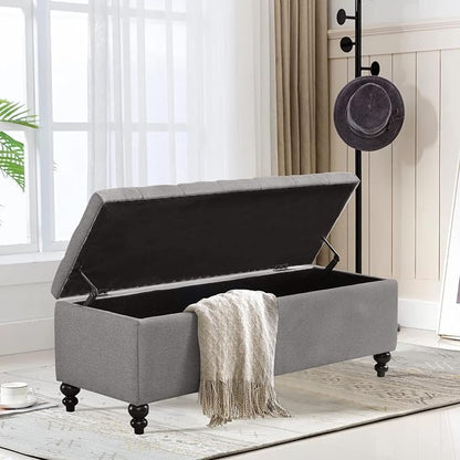Storage Ottoman 50.2 Inches Upholstered Fabric Storage Ottoman Bench，Button - Image 3