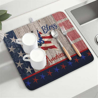 Kawani 4th of July Dish Drying Mat 16x18 Inch Patriotic God Bless America - Image 8