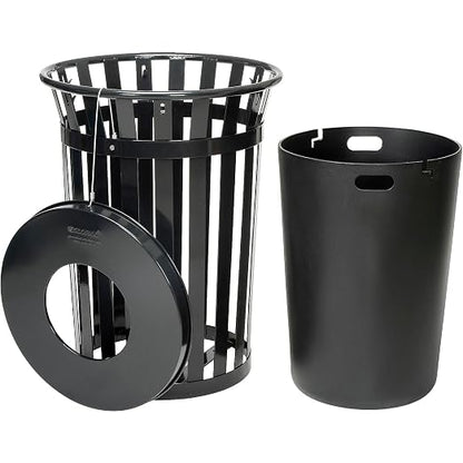 Global Industrial 36 Gallon Outdoor Slatted Steel Round Trash Can - Image 2