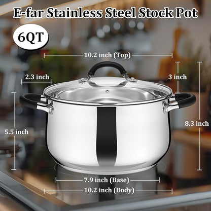 E-far 6 QT Stainless Steel Pot, Stock Cooking Pot - Image 3