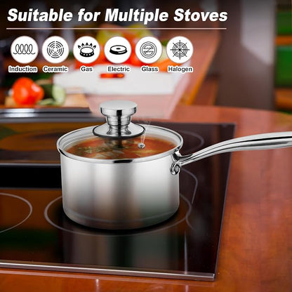 P&P CHEF 1 & 2 Quarts Tri-Ply Stockpot and Saucepan, Stainless Steel Sauce Pan - Image 5
