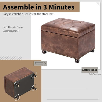 Joveco Leather Storage Ottoman, Foot Rest Stool - Image 9