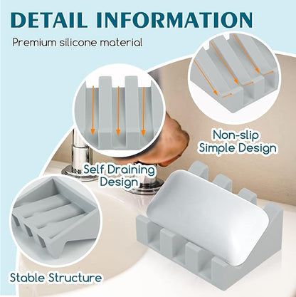 Silicone Soap Dish for Bar Soap Holder for Shower Bathroom Self Draining - Image 3