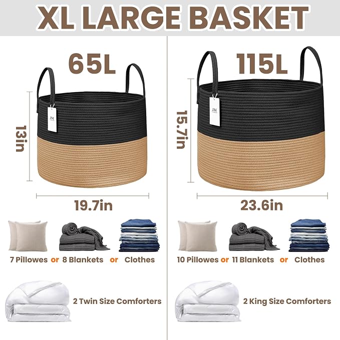 Woven Blanket Basket, 65L Large Rope Storage Bin - Image 2