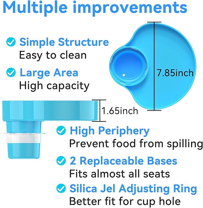 [2 Packs] Kids Car Seat Tray, Travel Tray with Cup Holder for Toddler Baby, Kids Car Seat Food Snack Organizer for Road Trip, Stroller snack Organizer Travel Must Haves (Sky Blue, 2 PCS)