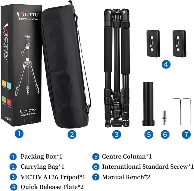 VICTIV 78" Tripod for Camera, Tall DSLR Tripod & Monopods, Professional Heavy Duty Tripod for Spotting Scopes, Binocular, Aluminum Camera Tripods Stand, Compatible with Canon Nikon Sony