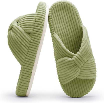 Chantomoo Slippers for Women Memory Foam House Bedroom Corduroy Bow Crossbands by Chantomoo