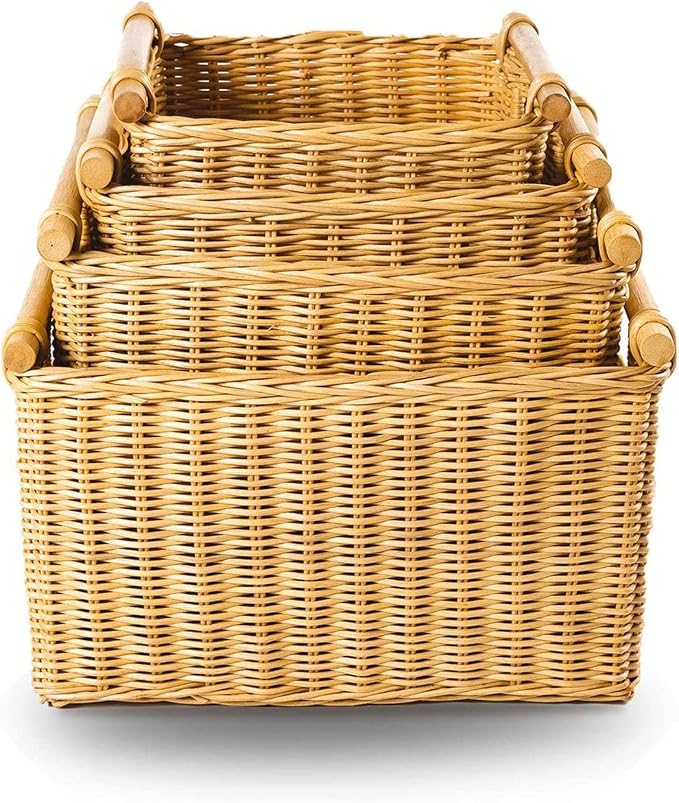 The Basket Lady Deep Pole Handle Wicker Storage Basket, 15 in L x 15.5 in W x - Image 5