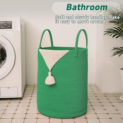 Large Woven Laundry Basket Hamper, 80L Cotton Rope Storage Bin - Image 5