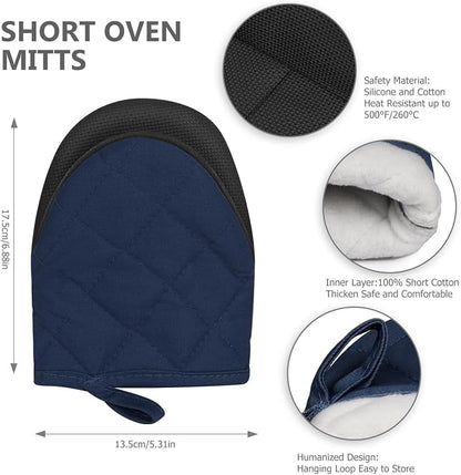 Short Oven Mitts, Heat Resistant 500°F, Silicone Grip Kitchen Gloves, Non-Slip - Image 2