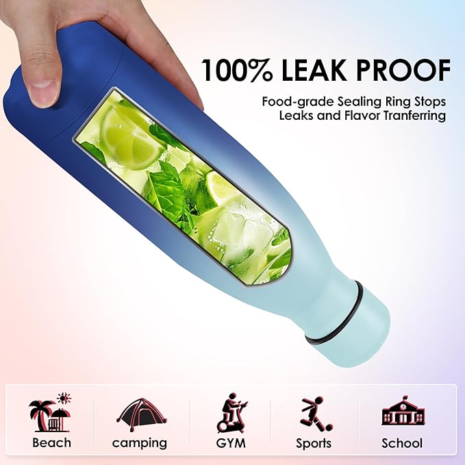 25oz Cola-Bottle Shaped Stainless Steel Leak-proof Water Bottle,Double Wall Vacuum Insulated Metal,Travel Mug For Sports Indoors & Outdoors,BPA-Free Kids Flasks,Green Blue(2 Pack)