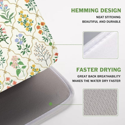 Floral Dish Drying Mat for Kitchen Counter Spring Summer Wild Flowers Diamond - Image 4