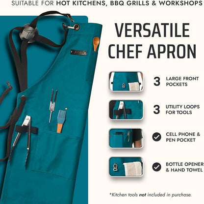 Asaya Chef and BBQ Apron with Bottle Opener and Hand Towel - 10oz Cotton Canvas - Image 2