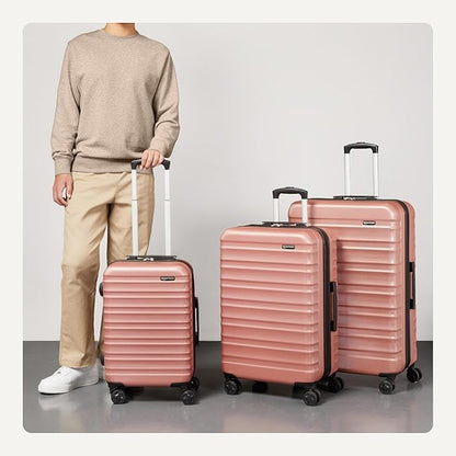 Amazon Basics 3-Piece Set (21", 26", 30"), Hardshell Suitcases With Wheels, Expandable For Up to 25% More Space, With Scratch-Resistant Surface, Four Multi-directional Wheels, Rose Gold