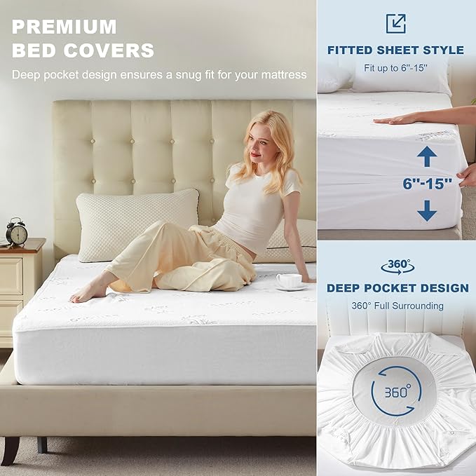 Waterproof Twin Size Mattress Protector, Mattress Pad Fitted 6"-15" Deep Pocket - Image 4