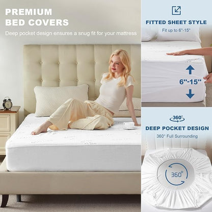 Waterproof Mattress Protector, Twin XL Size Mattress Pad Fitted 6-15" Deep - Image 4