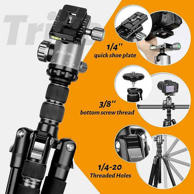 JOILCAN Tripod for Camera, 81" Aluminum Camera Tripod Monopod, Heavy Duty Travel Tripods for Spotting Scope Binoculars Laser Level, Payload 35Lb