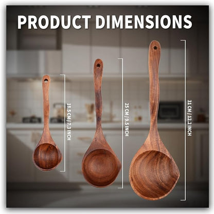 Wooden Ladle Spoon Set, 3 Size Teak Large Soup Ladel Wood Spoons - Image 4