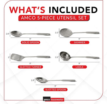 Amco 5 Piece Stainless Steel Cooking Utensil Set - Image 3