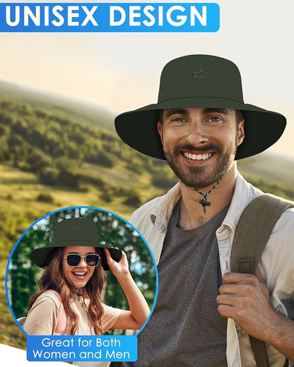 BROTOU Foldable Bucket Hats for Women/Men, UPF 50+ Wide Brim Sun Hat, Waterproof Fishing Cap with UV Protection