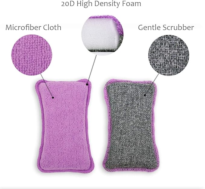 UPSTAR Kitchen Sponges for Dishes, Microfiber Cleaning Scrubber, Non-Scratch Scrubbies for Dishwashing and Bathroom, Size L Pack of 4