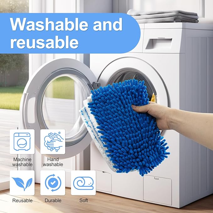 3 Pack Mop Heads Replacements for Ocedar Dual-Action Microfiber Flip Mop, Double Sided Mop Replace Head Mop Refills with Microfiber & Chenille for Dry Wet Use, Reusable, Machine Washable