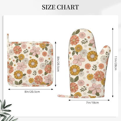 Retro 70s Style Flower Oven Mitts and Pot Holders Set of 4 Silicone Retro Boho - Image 3