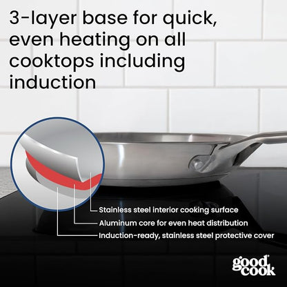 GoodCook Stainless Steel Fry Pan 12-Inch, Oven-Safe to 500F & Induction-Safe - Image 4