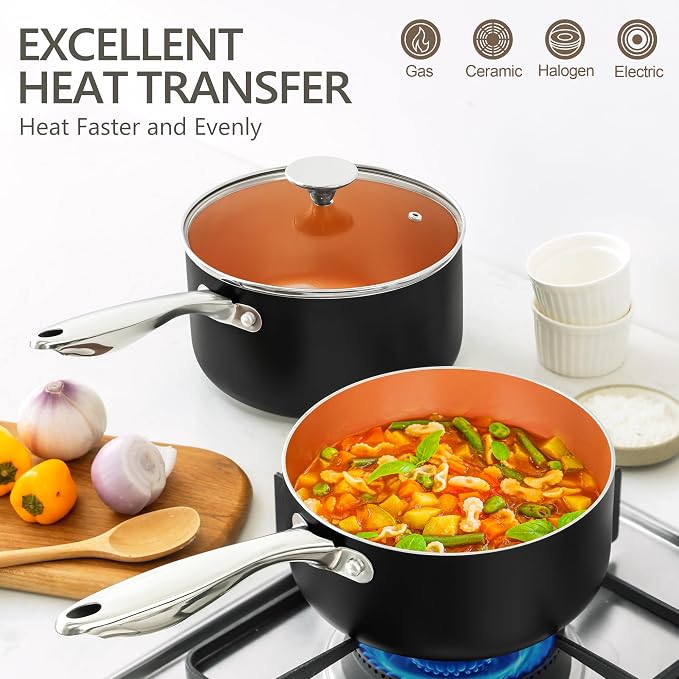 MICHELANGELO Sauce Pan with Lid, Ultra Nonstick 3 Qt Saucepan with Lid - Image 3