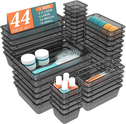 WOWBOX 44 PCS Clear Plastic Drawer Organizer Set, 4 Varied Size storage Bins by WOWBOX
