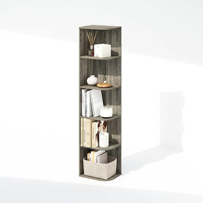 Furinno Reed Corner Shelf, 5-Tier Corner Bookshelf, Book Shelf, Corner Shelves - Image 4