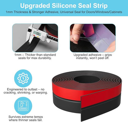 Heavy-Duty 20 ft x 1 in Weather Stripping, Door Draft Stopper Silicone Seal - Image 3