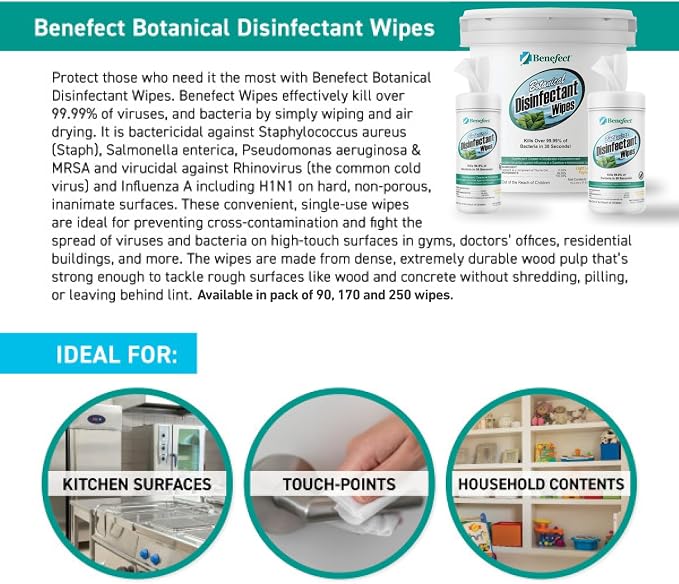 Benefect Botanical Disinfectant Wipes – 1, 500 Sanitizing Wipes. 6 Pack of 250 - Image 3