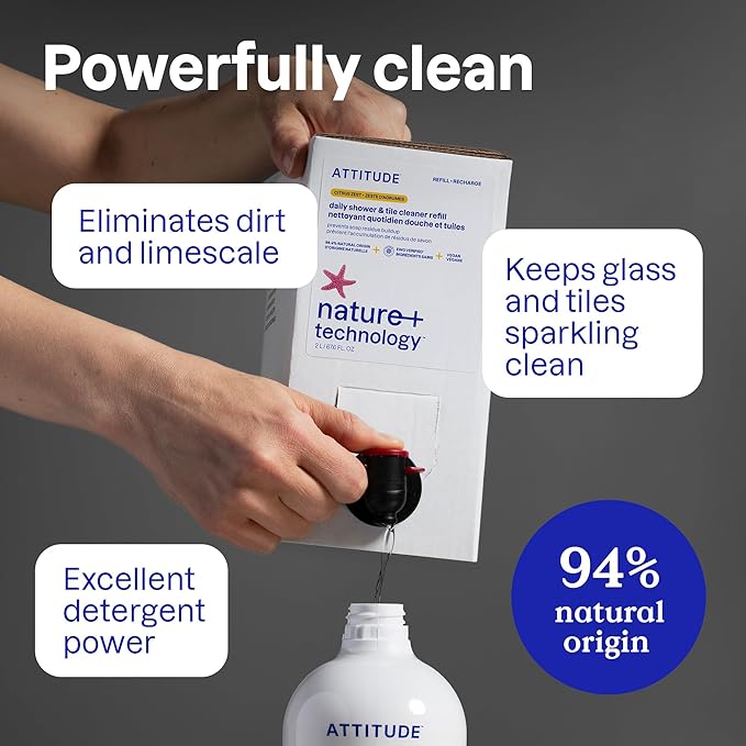 ATTITUDE Shower & Tile Cleaner Refill, EWG Verified, Plant-Based & Vegan - Image 3