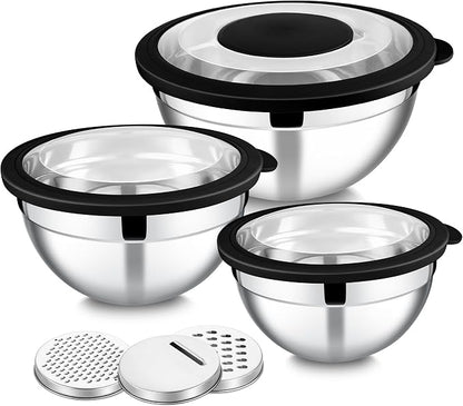 E-far Mixing Bowls with Lids and Graters, Stainless Steel Salad Mixing Bowl by E-far