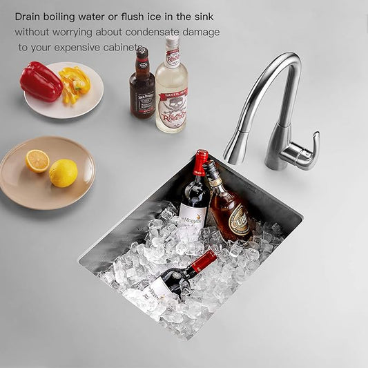 TORVA 15 x 17 Inch Undermount Kitchen Sink, Premium 304 Stainless Steel Bar Sink - 9 Inches Deep Basin Single Bowl Sink