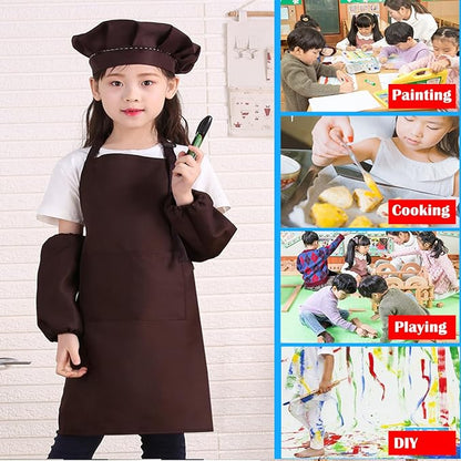 Kids Apron Set Chef Hat Sleeve Outfit Costume Toddler Girl Boy Aprons Cooking - Image 8