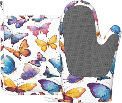Colorful Butterflies Heat-Resistant Oven Mitts and Pot Holder Kitchen Non-Slip by Unknown