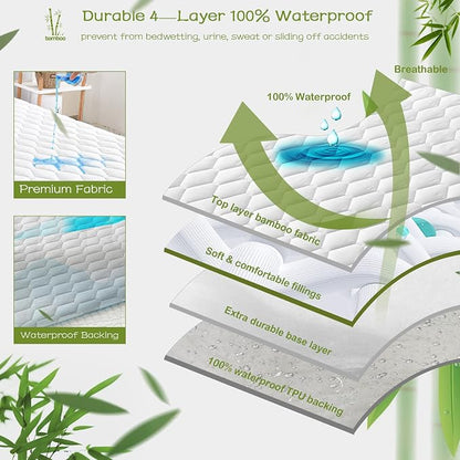 GRT Twin Mattress Protector Waterproof, Rayon from Bamboo, Cooling Quilted - Image 2