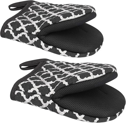 Short Oven Mitts, Heat Resistant 500°F, Silicone Grip Kitchen Gloves, Non-Slip by GOLDMEET