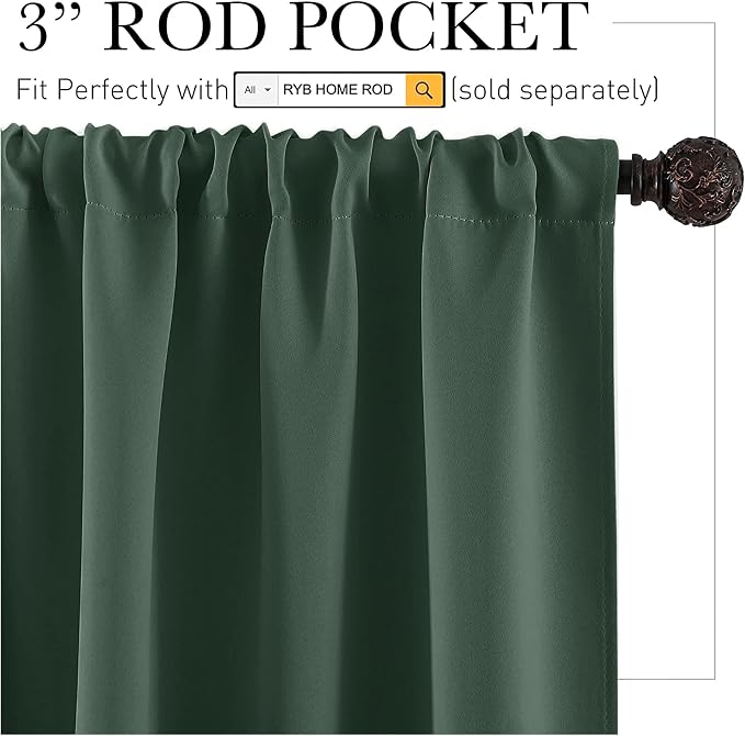 RYB HOME Dorm Curtains Room Darkening, 45 inch Length Privacy Window Treatment - Image 2
