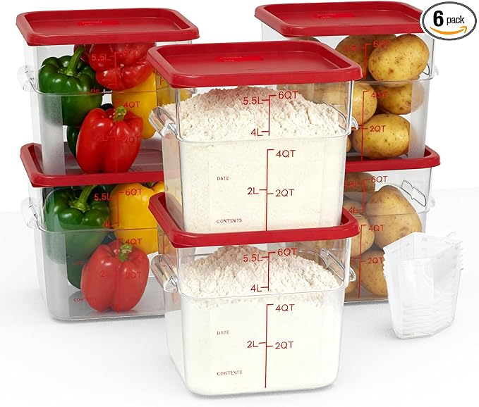 6 Pack 6 Quart Square Clear Food Storage Containers by Unknown
