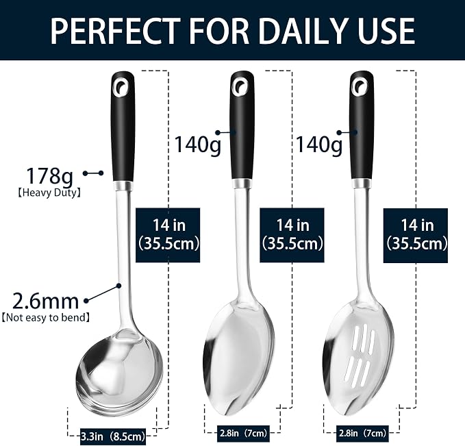 14-in Cooking Spoons Set, Heavy Duty 18/0 Stainless Steel Large Serving Spoons - Image 3