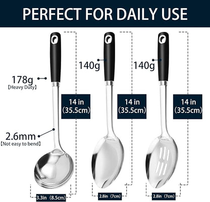 14-in Cooking Spoons Set, Heavy Duty 18/0 Stainless Steel Large Serving Spoons - Image 3
